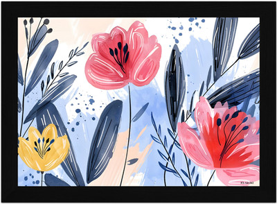 FRIZZY ARTS Modern Watercolor Floral Art – Abstract Botanical Wall Frame Digital Reprint 20 inch x 14 inch Painting(With Frame)