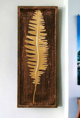 statue world Rustic Wall Art with Golden Feather Design Decorative Showpiece  -  50 cm(Wood, Brown)