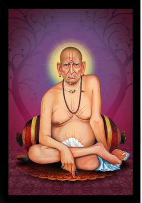 Dharvika Innovations Shri Swami Samarth Photo Frame Home Decorative Gift Item with Synthetic Frame Digital Reprint 20 inch x 14 inch Painting(With Frame)