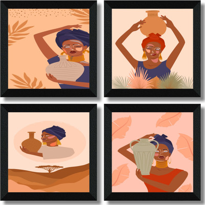 saf Set of 4 Framed Digital Reprint 19 inch x 19 inch Painting(With Frame, Pack of 4)