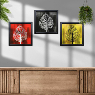 saf Set Of 3 Textured Print With Uv Canvas 9 inch x 9 inch Painting(With Frame, Pack of 3)