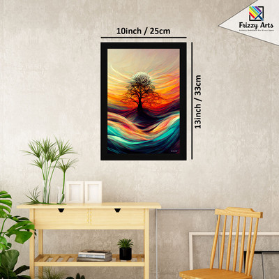FRIZZY ARTS Ethereal Flame – Abstract Tree in Color Swirl Landscape A4 Digital Reprint 13 inch x 10 inch Painting(With Frame)