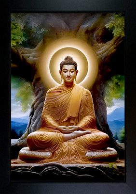 CrowdHall Buddha Photo Frame | Gautam Buddha Photo Frame Digital Reprint 13.5 inch x 10 inch Painting(With Frame)