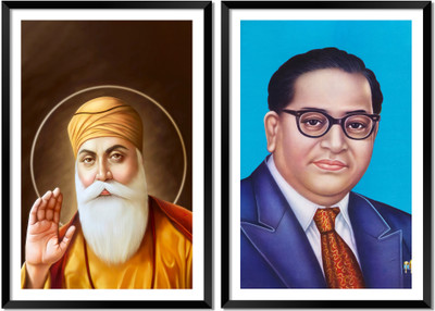 DBrush Dr. Bhimrao Ambedkar and Guru nanak dev ji wall frames for Office Home Digital Reprint 28 inch x 20 inch Painting(With Frame, Pack of 2)