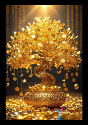 KRUM Golden Money Tree Photo Frame Digital Reprint 13 inch x 10 inch Painting(With Frame)
