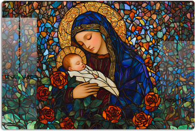 Five Kraft Mother Mary Stained Glass Wall Art: A Sacred and Elegant Art 3mm Acrylic 16 inch x 24 inch Painting(Without Frame)