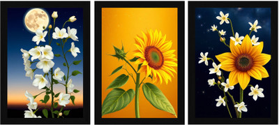 FRIZZY ARTS Floral Wall Art Digital Reprint 13 inch x 10 inch Painting(With Frame, Pack of 3)