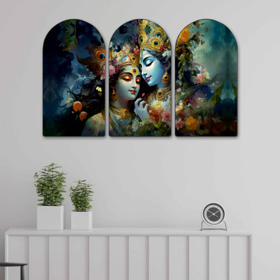 saf Radha Krishna Wall Painting Set of 3 | Divine Love Artwork on MDF Panels Digital Reprint 24 inch x 36 inch Painting(With Frame, Pack of 3)