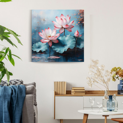 Viventiq lotus painting | WITHOUT FRAME | only Canvas 24 inch x 24 inch Painting(Without Frame)