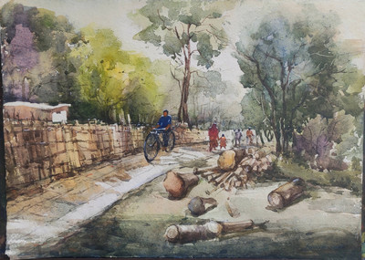 anshul internet point CANVAS IMAGE VILLAGE 22 Natural Colors 18 inch x 12 inch Painting(Without Frame)