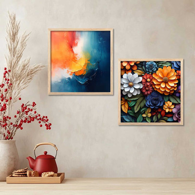 KOTART Floral Wall Art Painting with Frames | Wall Frames For Living Room Office Digital Reprint 13 inch x 13 inch Painting(With Frame, Pack of 2)