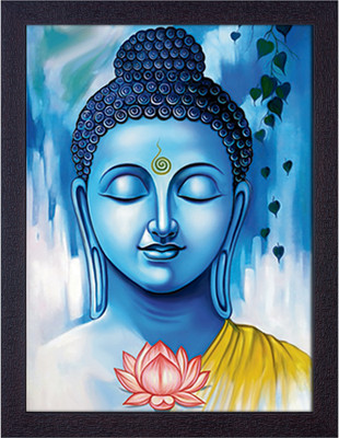 Masstone Blue Buddha Spiritual UV Matt Textured Effect Framed HD Digital Reprint 14 inch x 11 inch Painting(With Frame)