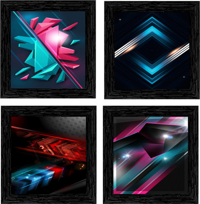 Indianara 4 Pc Set of Abstract Framed Art 1502(BK) Digital Reprint 9.5 inch x 9.5 inch Painting(With Frame, Pack of 4)