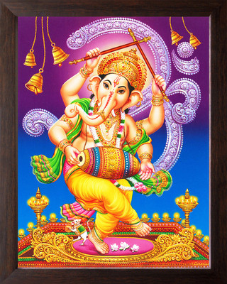 Artcoin Lord Ganesha/Ganpati in Dancing Form Painting Frame. Digital Reprint 12 inch x 9 inch Painting(With Frame)