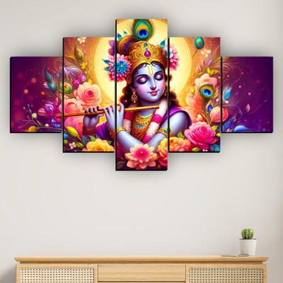 JB Creations Shree Krishna Ji Painting For Home Decoration Digital Reprint 18 inch x 30 inch Painting(Without Frame, Pack of 5)