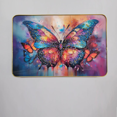 Masstone Colorful Butterfly Crystal Embedded High Gloss Surface with Golden Slim Frame Embossed 12 inch x 18 inch Painting(With Frame)