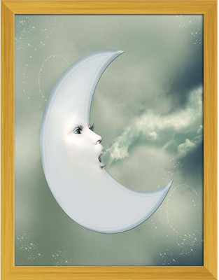 Artzfolio Fantasy Moon Canvas Painting Golden Synthetic Frame 12 x 15.7 inch (30 x 40 cms) Canvas 15.7 inch x 12 inch Painting(With Frame)