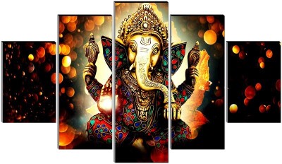 saf Ganesha set of 5 Panel Painting Digital Reprint 18 inch x 30 inch Painting(Without Frame, Pack of 5)