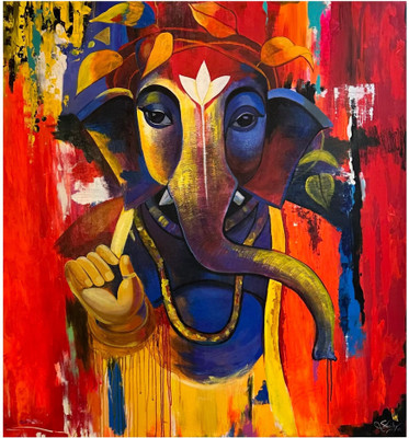 ANSHUL INTERNET ANSHUL INTERNET CANVAS PAINTING GANESH 05 Canvas 48 inch x 24 inch Painting(Without Frame)