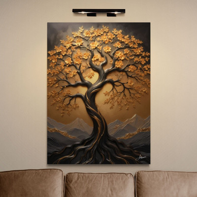 Artfluence luxury tree of life golden abstract painting for wall decoration big size 3D Painting 11.7 inch x 16.5 inch Painting(With Frame)