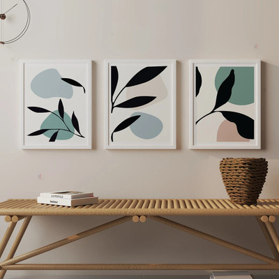Art Street Bohemian Abstract Botanical Boho Wall Art Framed Art Print for Bedroom Digital Reprint 17 inch x 13 inch Painting(With Frame, Pack of 3)