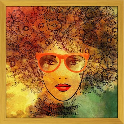 Artzfolio Beautiful Girl Face Canvas Painting Golden Synthetic Frame 24x24inch (61x61cms) Canvas 24 inch x 24 inch Painting(With Frame)