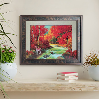 Painting Mantra Deer & Beautiful Nature Painting 5D Framed Wall Art Print Poster for Home Décor Digital Reprint 14.3 inch x 18.2 inch Painting(With Frame)