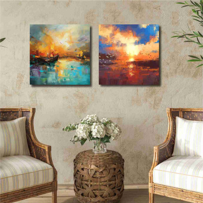 saf Wooden Framed Set Of 2 Abstract Theme Canvas Wall Painting for Home Décor CR190 Canvas 12 inch x 12 inch Painting(With Frame, Pack of 2)