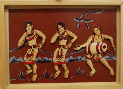 palak saxena Tribal lady image crafted by bamboo Natural Colors 8 inch x 12 inch Painting(With Frame)
