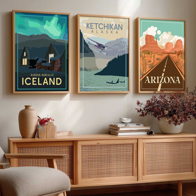 KOTART Travel Wall Art Home Decor Wall Painting For Living Room Office Bedroom Digital Reprint 17 inch x 13 inch Painting(With Frame, Pack of 3)