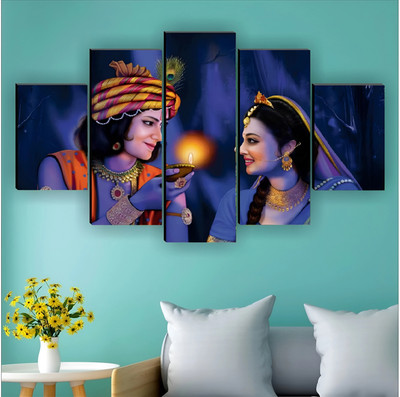 SNDArt (5P-15122)Set Of 5 Radha Krishna Home Decorative Gift Items Digital Reprint 18 inch x 30 inch Painting(Without Frame, Pack of 5)