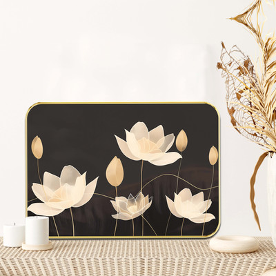 saf Elegant White Lotus Wall Art Digital Reprint 19.5 inch x 13.5 inch Painting(With Frame)