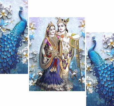 WALLMAX Set of 3 radha krishna uv textured gift item Digital Reprint 12 inch x 18 inch Painting(Without Frame, Pack of 3)