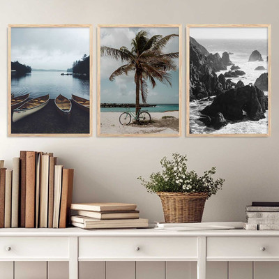 Mmory Travel Wall Art Home Decor Wall Painting For Living Room Office Bedroom Digital Reprint 17 inch x 13 inch Painting(With Frame, Pack of 3)