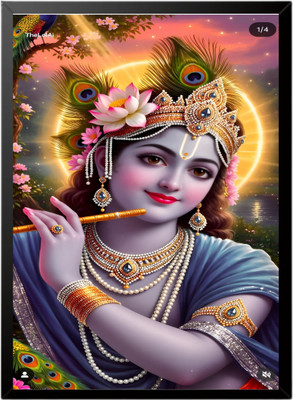 shri veer balaji enterprises Divine Krishna Playing Flute Wall Art Acrylic 12 inch x 9 inch Painting(With Frame)
