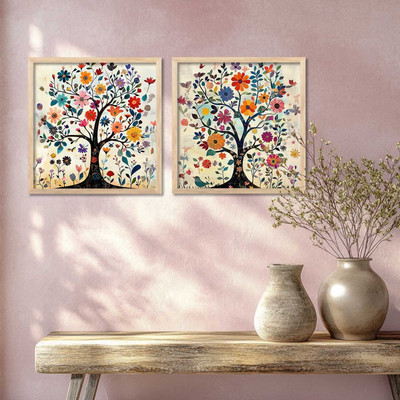 KOTART Floral Wall Art Painting | Wall Frames For Home Decor Digital Reprint 13 inch x 13 inch Painting(With Frame, Pack of 2)