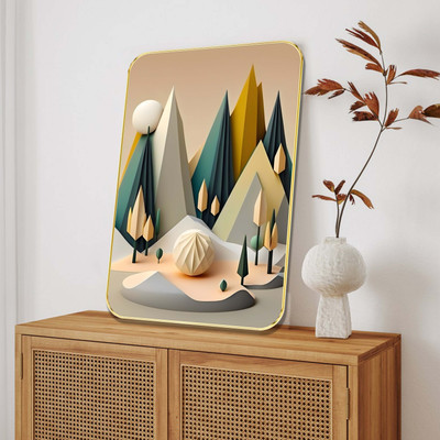 saf Abstract Geometric Forest Wall Art Digital Reprint 24 inch x 18 inch Painting(With Frame)