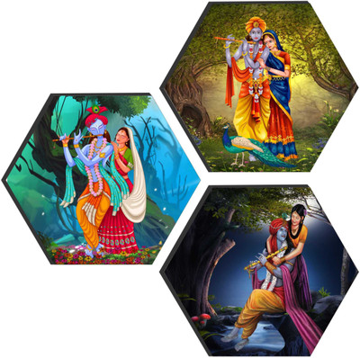 saf Radha Krishna Hexagon Digital Reprint 17 inch x 17 inch Painting(With Frame, Pack of 3)