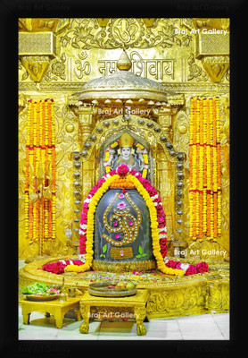 Braj Art Gallery Shri Somnath Jyotirlinga Shivling Om Trishul Tilak Shringaar Darshan Photo Frame Digital Reprint 19.5 inch x 13.5 inch Painting(With Frame)