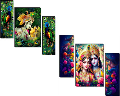 SNDArt Set Of 2 Radha Krishna Wall Paintings For Living Room Digital Reprint 11.9 inch x 18 inch Painting(Without Frame, Pack of 3)