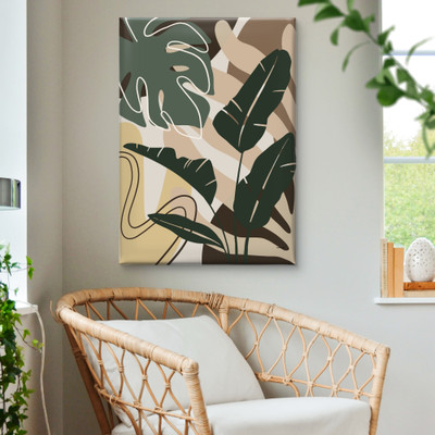 saf Tropical Leaf Framed Canvas – Modern Botanical Monstera & Banana Leaf Print Canvas 24 inch x 18 inch Painting(With Frame)