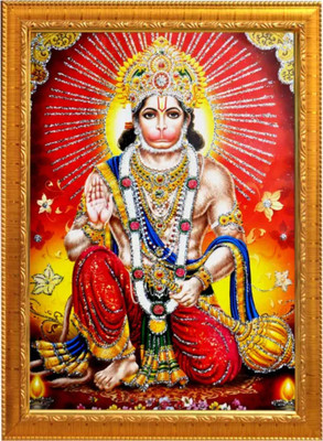 DEKORPRINT Hanuman Ji Photo Frame for Home Temple Pooja Room & Office Wall Décor Digital Reprint 12 inch x 8 inch Painting(With Frame)