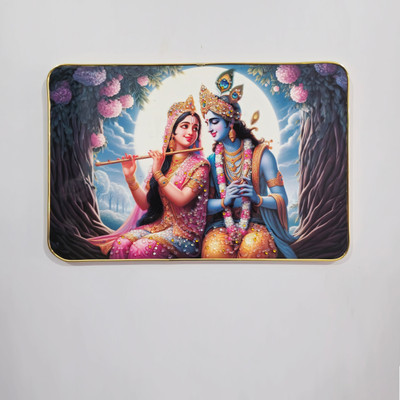Masstone Radhe Krishna Crystal Embedded High Gloss Surface with Golden Slim Frame Embossed 12 inch x 18 inch Painting(With Frame)