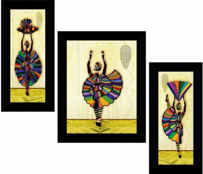 saf african lady dancing wall painting for home decoration Digital Reprint 22.5 inch x 13.5 inch Painting(With Frame, Pack of 3)