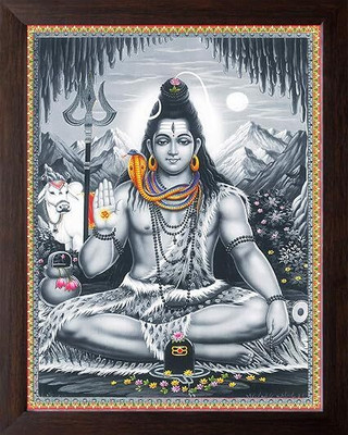 Karuna Enterprises Synthetic Lord Shiva Painting Digital Reprint 12 inch x 8 inch Painting(With Frame)