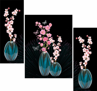 WALLMAX Set of 3 flower UV Textured Wall Painting Digital Reprint 12 inch x 18 inch Painting(Without Frame, Pack of 3)