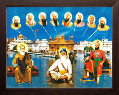 Artcoin Guru Nanak Dev ji Giving Blessing, Religious & Decor Picture Frame. Digital Reprint 12 inch x 9 inch Painting(With Frame)