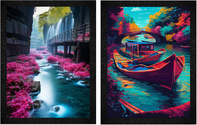 WALL PROFILE Paintings for Wall Decoration Digital Reprint 14 inch x 11 inch Painting(With Frame, Pack of 2)