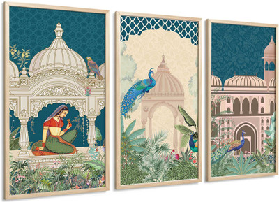 KOTART Traditional wall art Painting Frame For Living Room Hotel Digital Reprint 13 inch x 7 inch Painting(With Frame, Pack of 3)