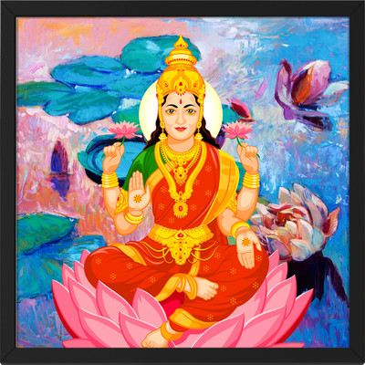 Ritwika's Fusion Artwork Of Goddess Lakshmi Modern and Traditional With Frame For Home and Office Décor Digital Reprint 13.5 inch x 13.5 inch Painting(With Frame)